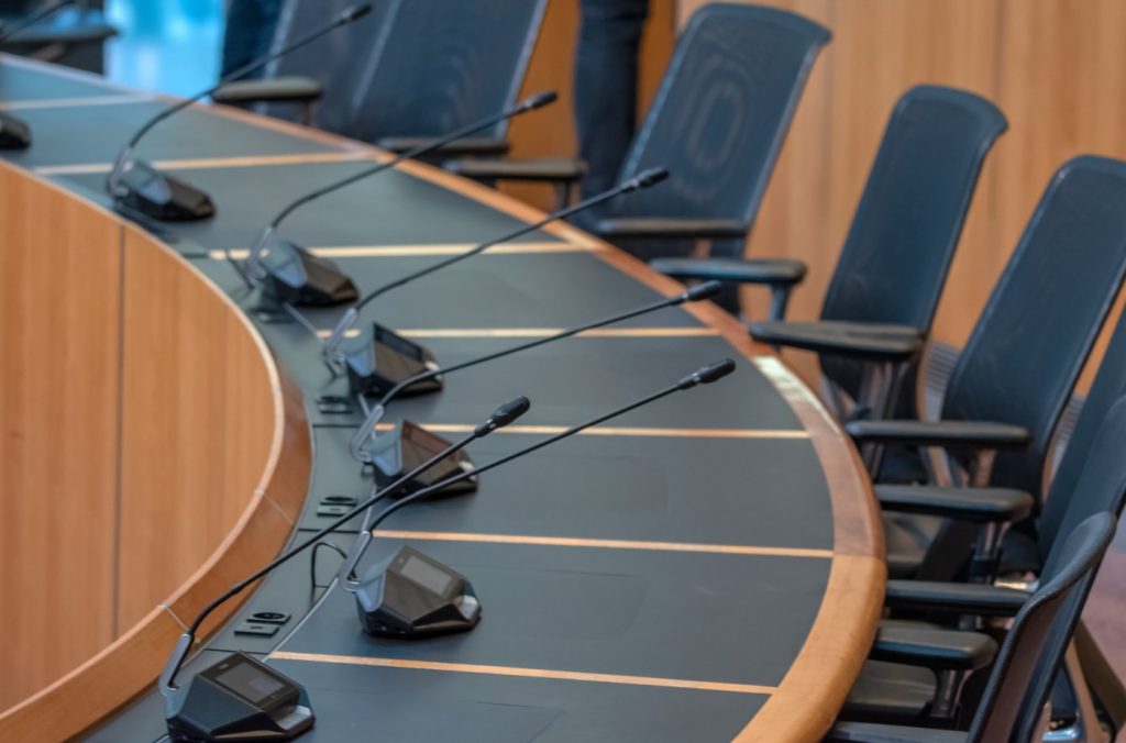 Meeting chairs and microphones